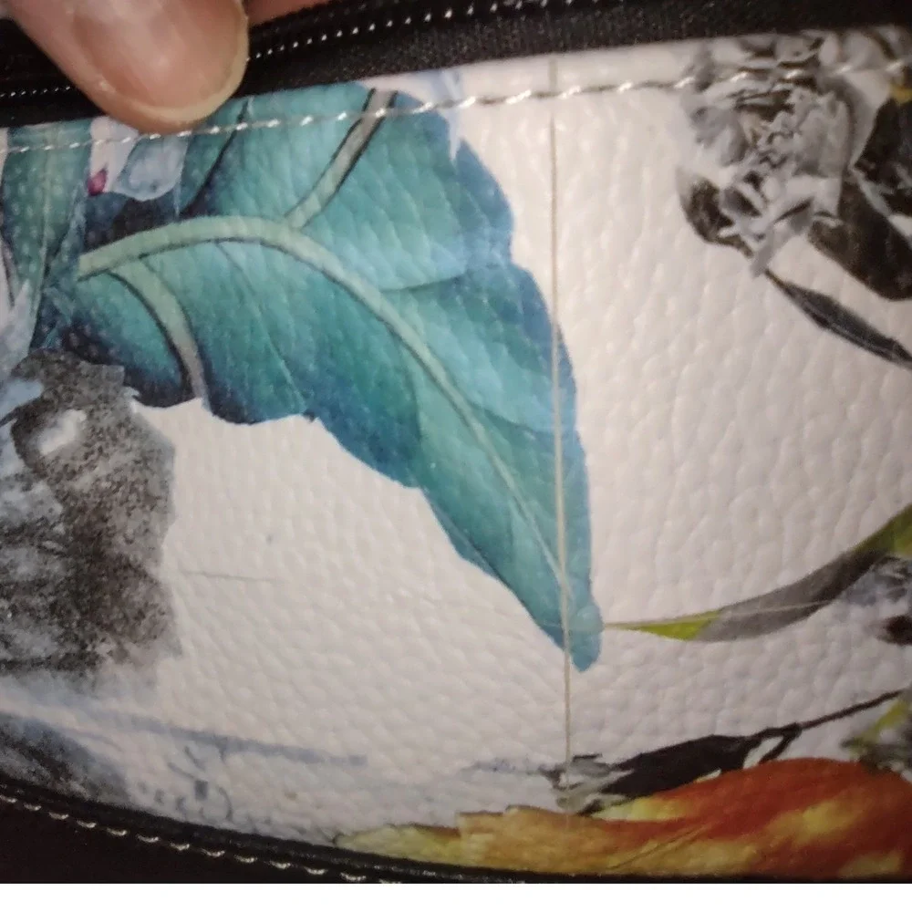 Stone Mountain Leather Floral Print‎ Shoulder Bag Women Black Zip Multi Pockets